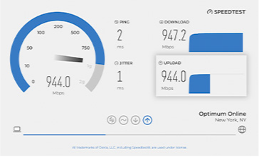 a speed test dial performing an internet speed test.